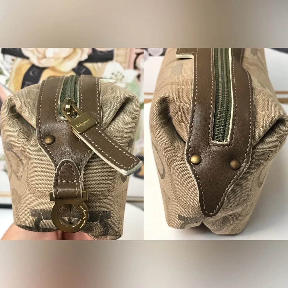 Salvatore Ferragamo Gancini Canvas/Leather Cosmetic Pouch Bag 😍